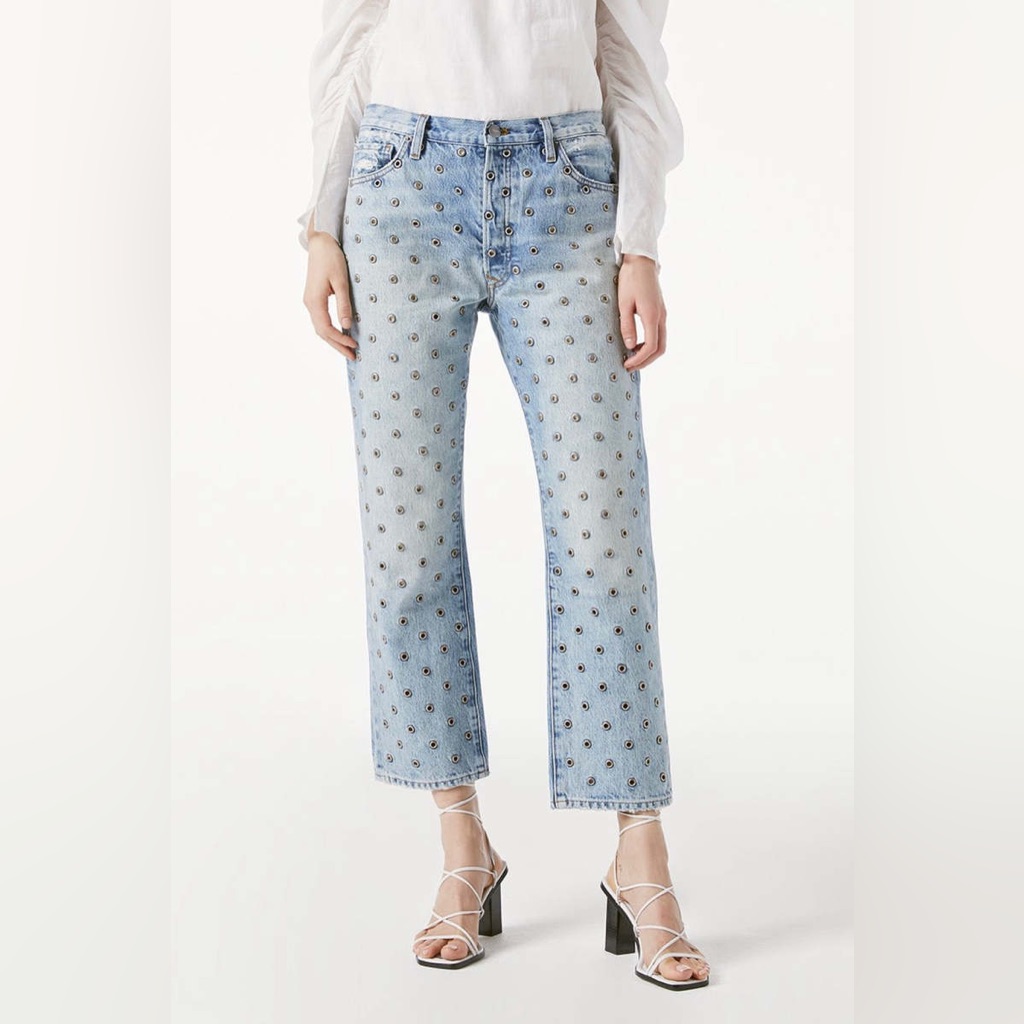 Frame Le Slouch Eyelet Studded Jeans Light Wash, Size 32 B21